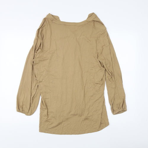 Jones New York Women's Beige Button-Up V-Neck Top, L