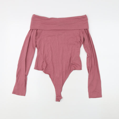 Asos Women's Pink Off Shoulder Long Sleeve Top, Size 12