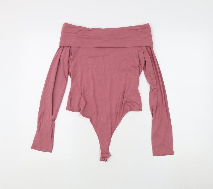Asos Women's Pink Off Shoulder Long Sleeve Top, Size 12