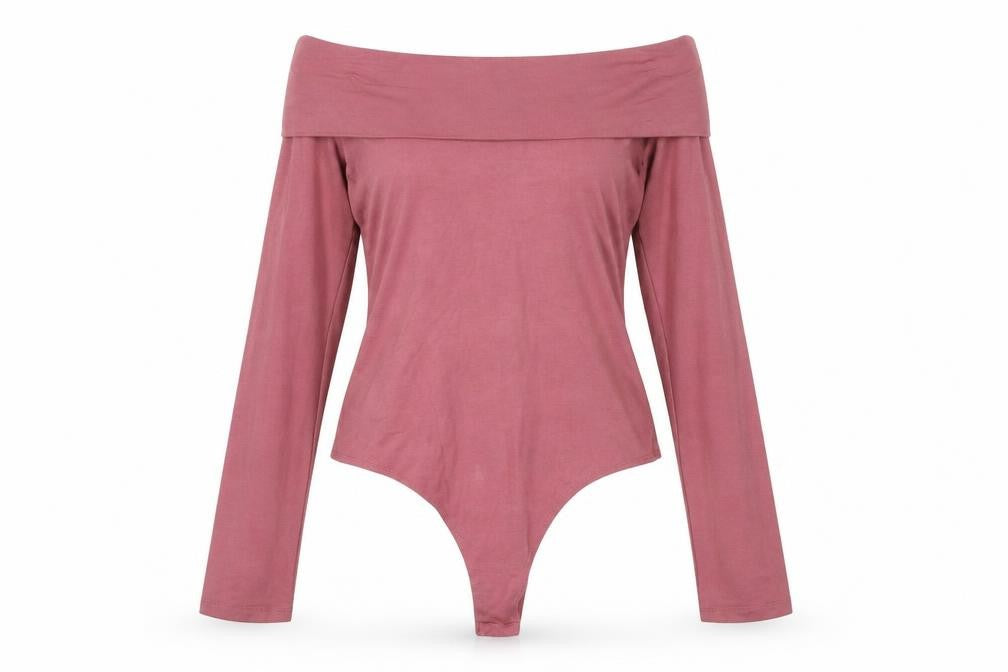 Front view of Asos Women's Pink Off Shoulder Long Sleeve Top, size 12