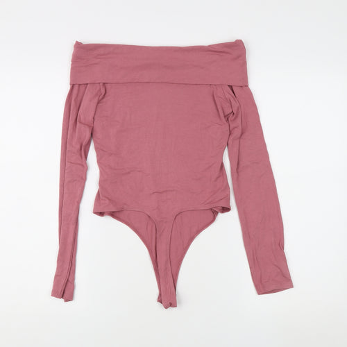 Asos Women's Pink Off Shoulder Long Sleeve Top, Size 12