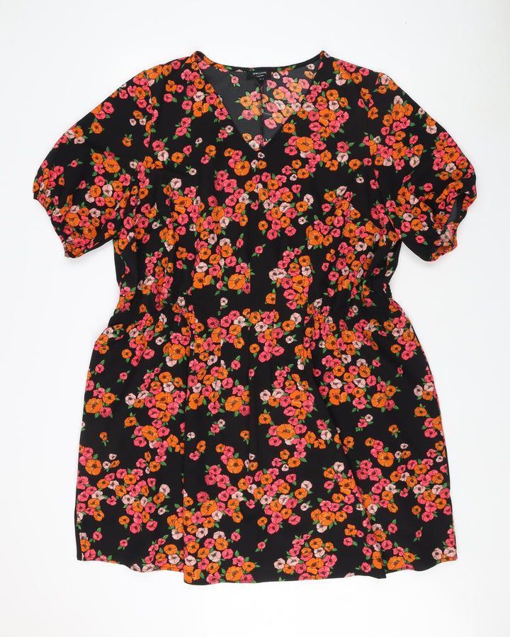 JDWilliams Women's Black Floral V-Neck Dress