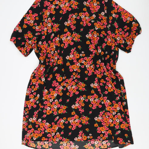 JDWilliams Women's Black Floral V-Neck Dress