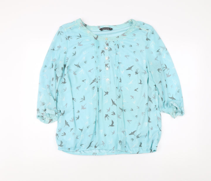 Bonmarché Women's Blue Bird Print Blouse Size 12