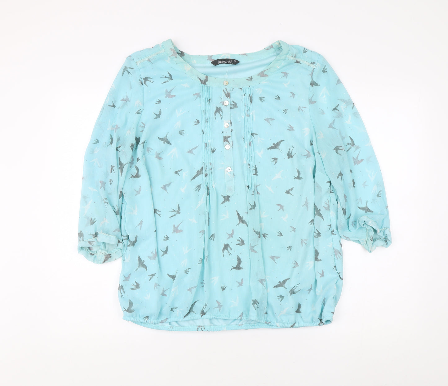 Bonmarché Women's Blue Bird Print Blouse Size 12