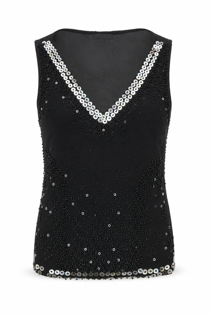 Mariella Rosati Women's Black Sequin Tank, Size 16