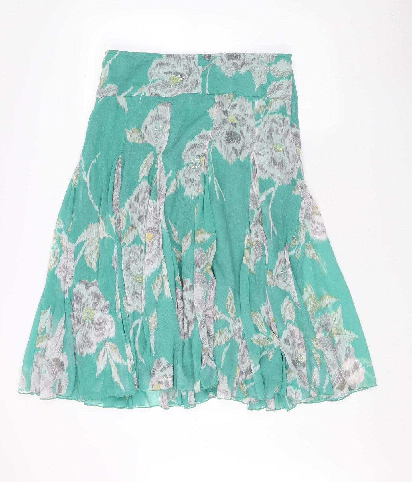 Per Una Women's Green A-Line Floral Skirt Size 14
