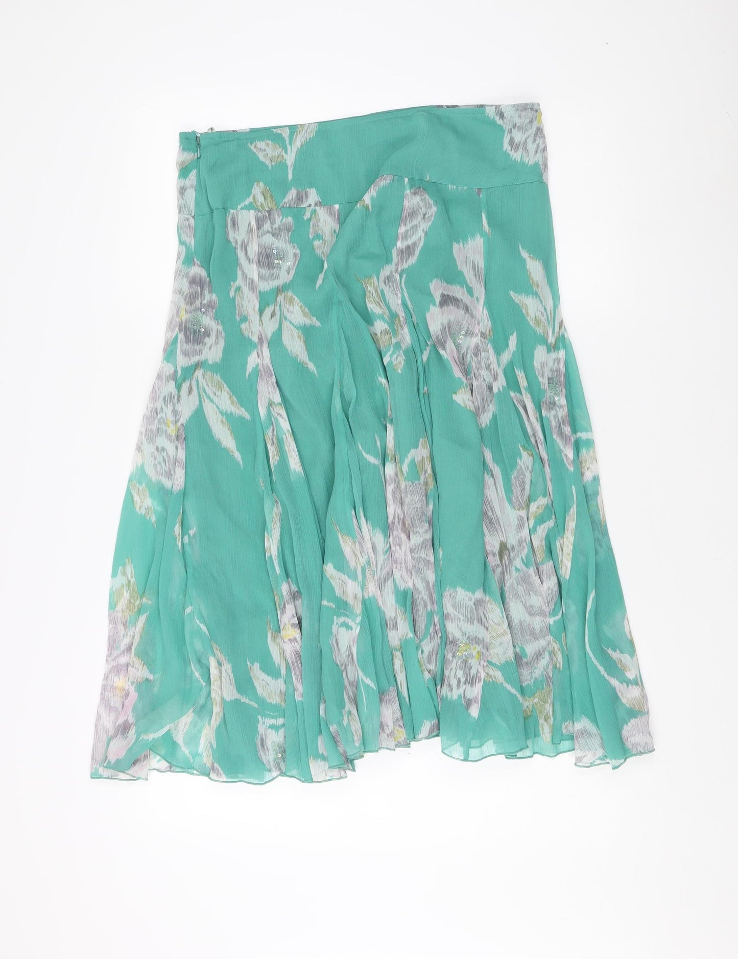 Per Una Women's Green A-Line Floral Skirt Size 14