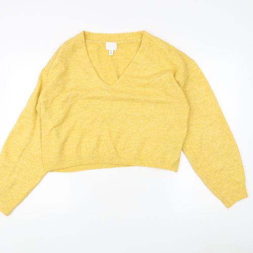 H&M Women's Yellow V-Neck Pullover Jumper, Size S