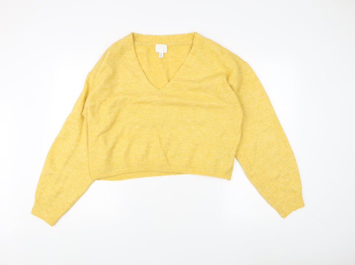 H&M Women's Yellow V-Neck Pullover Jumper, Size S