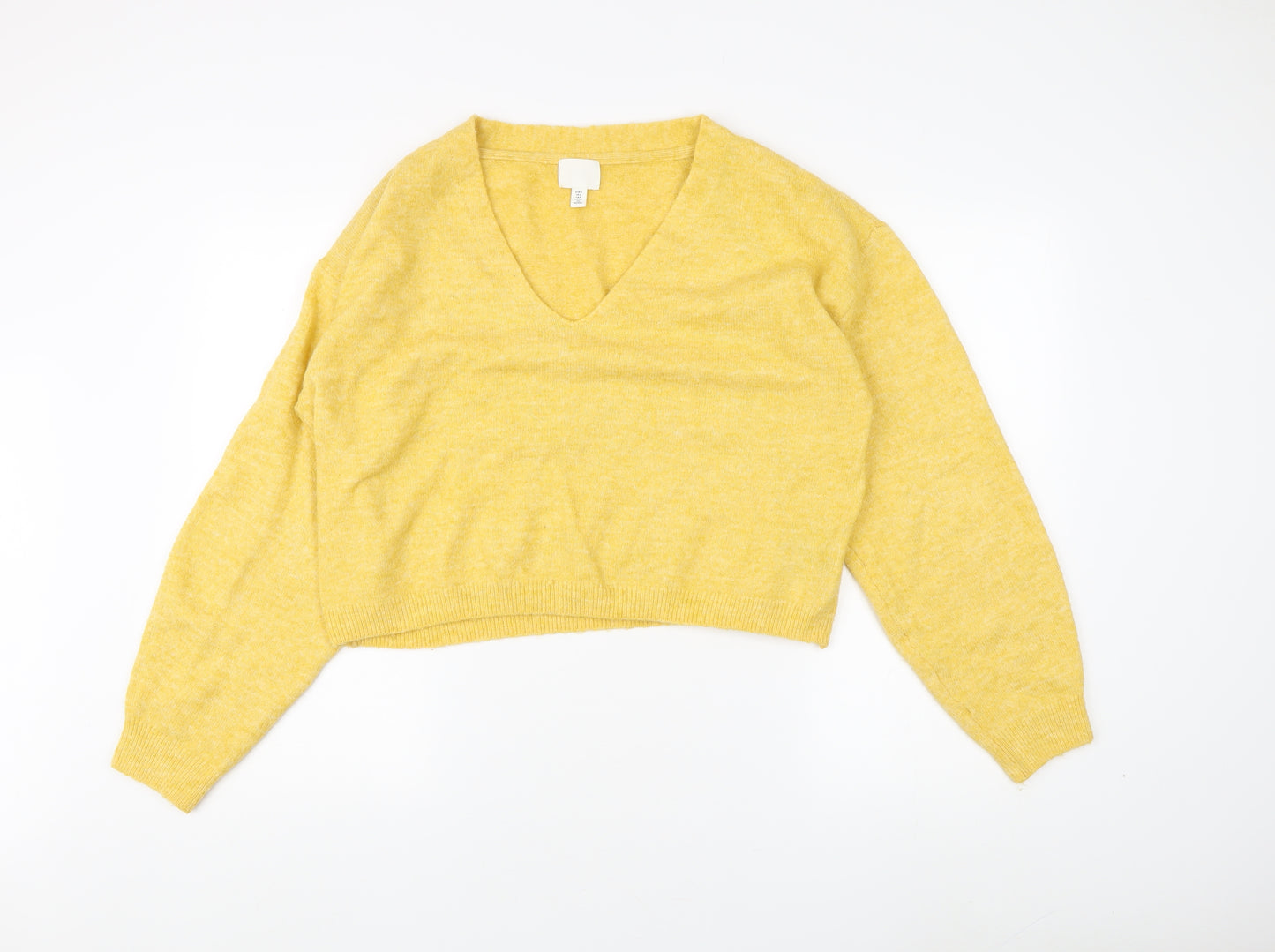 H&M Women's Yellow V-Neck Pullover Jumper, Size S