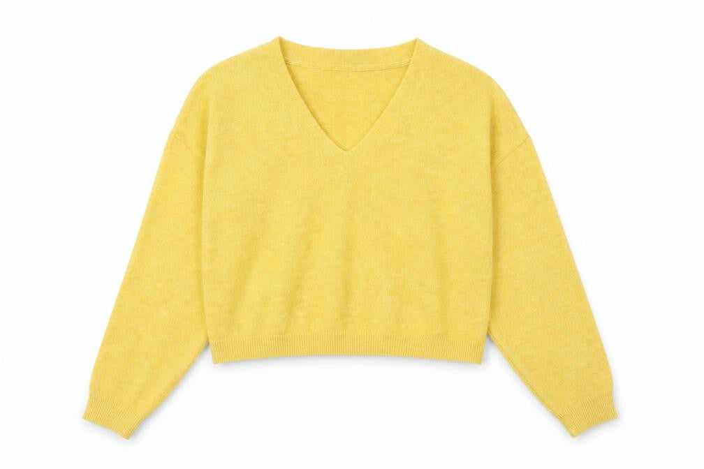 Front view of H&M Women's Yellow V-Neck jumper, size S