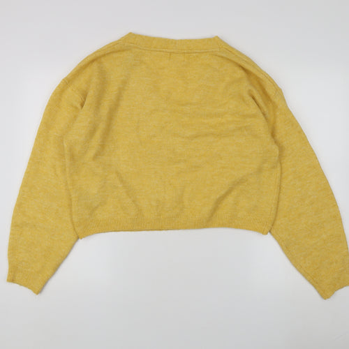 H&M Women's Yellow V-Neck Pullover Jumper, Size S