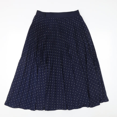 Marks and Spencer Women's Navy Polka Dot Pleated Midi Skirt Size 12
