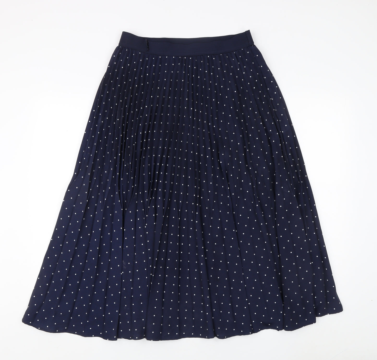 Marks and Spencer Women's Navy Polka Dot Pleated Midi Skirt Size 12