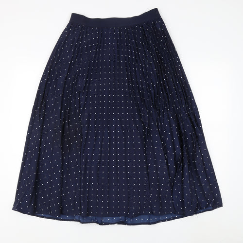 Marks and Spencer Women's Navy Polka Dot Pleated Midi Skirt Size 12