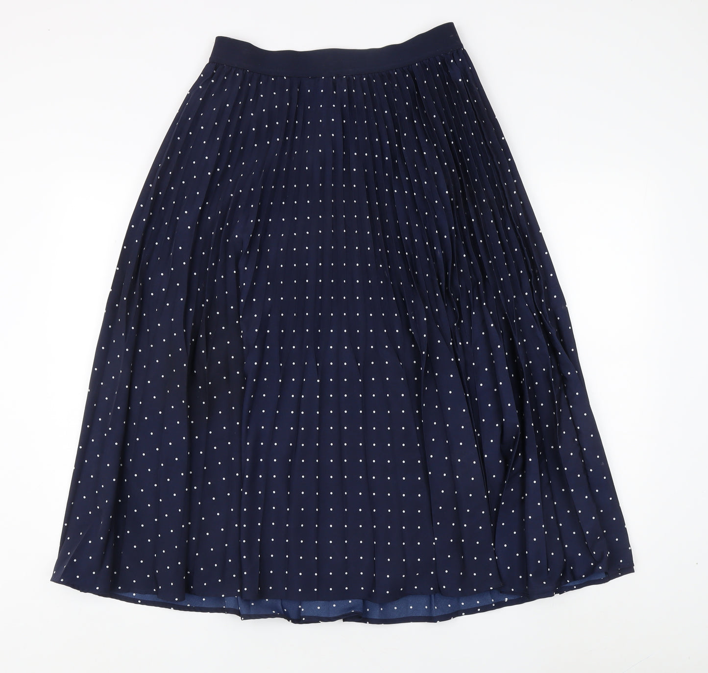 Marks and Spencer Women's Navy Polka Dot Pleated Midi Skirt Size 12