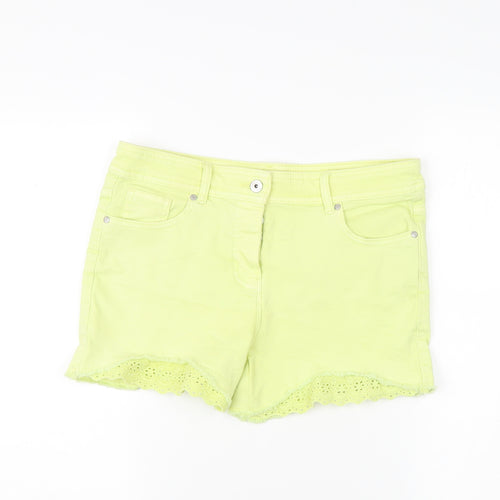 Next Women's Yellow Cotton Eyelet Shorts UK 12