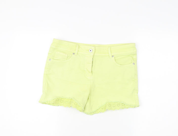 Next Women's Yellow Cotton Eyelet Shorts UK 12