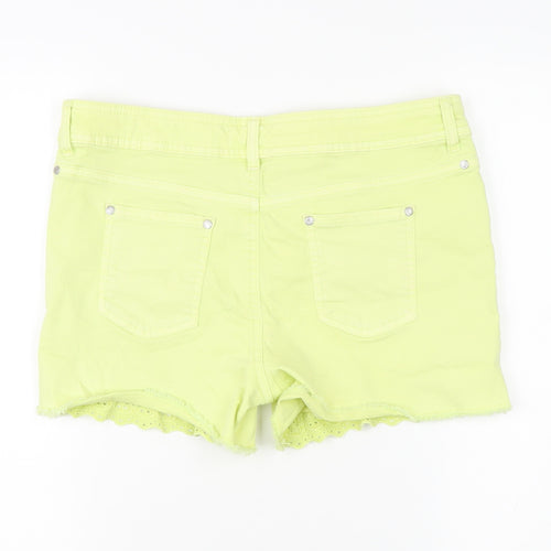 Next Women's Yellow Cotton Eyelet Shorts UK 12