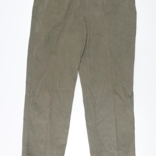 Saint Hilaire Men's Green Signature Trousers, Size 38S, Straight Leg