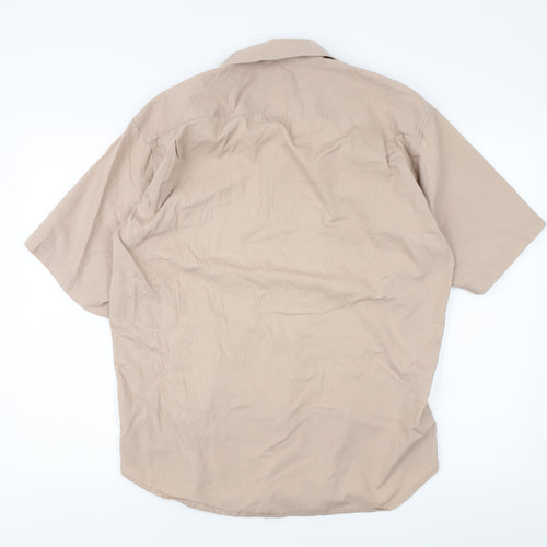 St. Bernard Men's Beige Short Sleeve Button-Up Shirt L