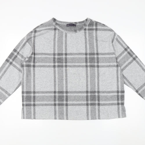 Marks and Spencer Women's Grey Plaid Jersey Top Size 18