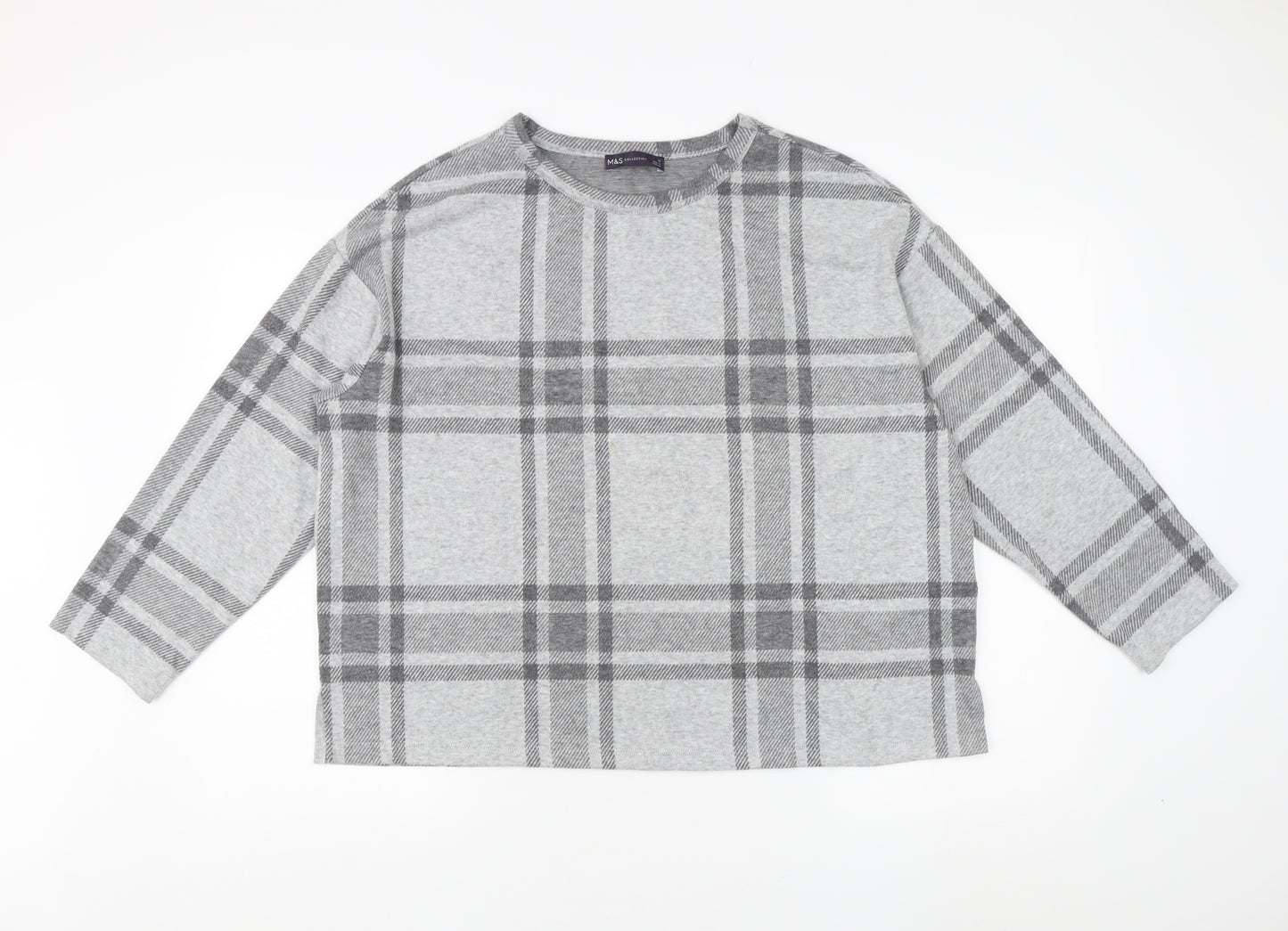 Marks and Spencer Women's Grey Plaid Jersey Top Size 18