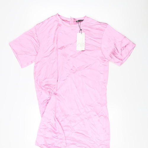 Zara Women's Pink Short Sleeve Crew Neck Dress
