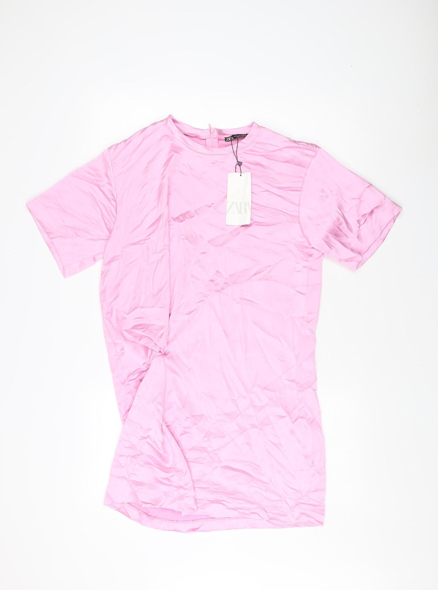 Zara Women's Pink Short Sleeve Crew Neck Dress