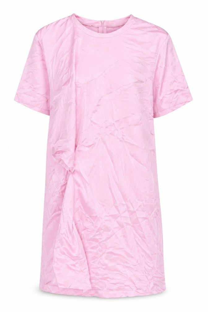 Front view of Zara Women's Pink Short Sleeve Crew Neck Dress