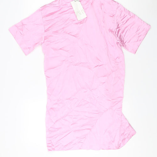 Zara Women's Pink Short Sleeve Crew Neck Dress
