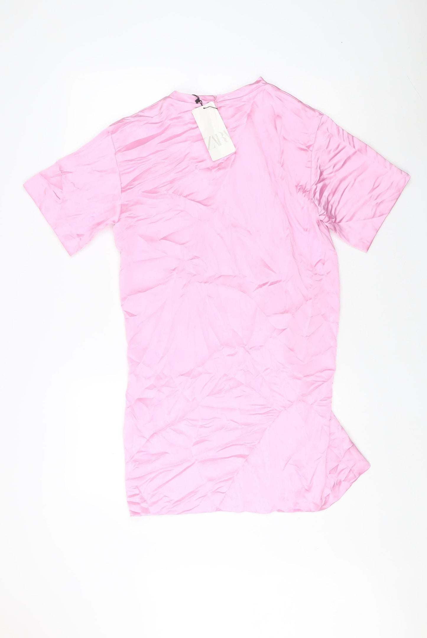 Zara Women's Pink Short Sleeve Crew Neck Dress