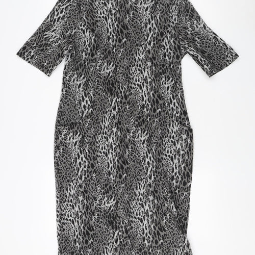 M&Co Women's Grey Animal Print Shift Dress - Size 14