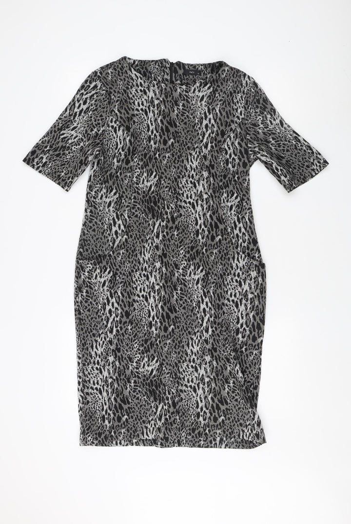 M&Co Women's Grey Animal Print Shift Dress - Size 14