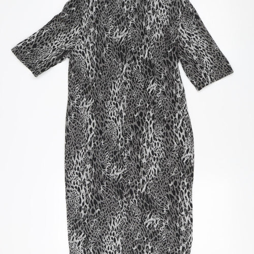 M&Co Women's Grey Animal Print Shift Dress - Size 14