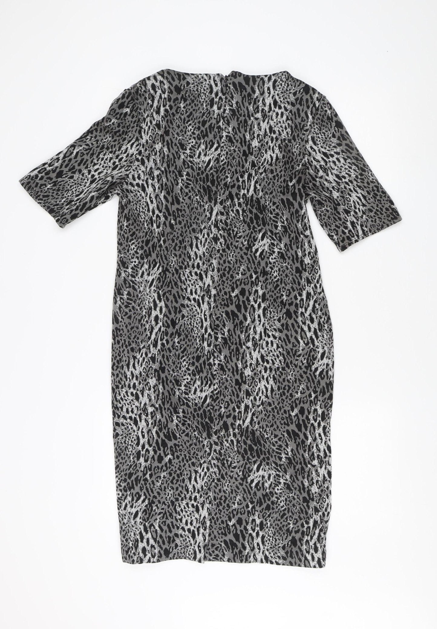 M&Co Women's Grey Animal Print Shift Dress - Size 14