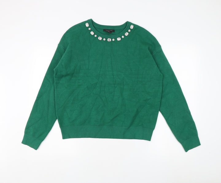 Tahari Women’s Green Pullover Jumper, Jewel Accent, Size L