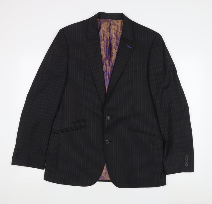 Next Men’s Black Striped Blazer 40R Notch Lapel