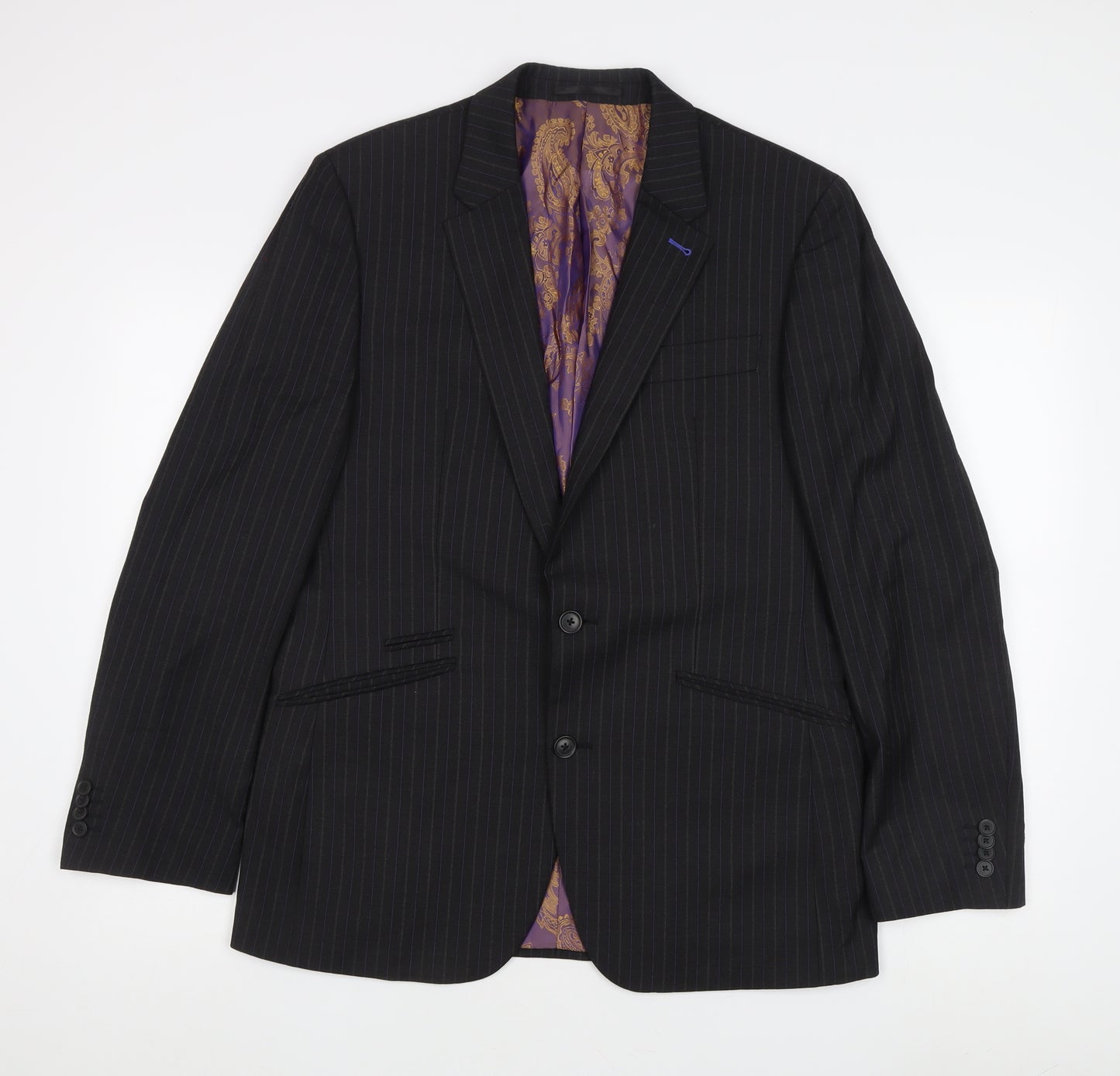 Next Men’s Black Striped Blazer 40R Notch Lapel