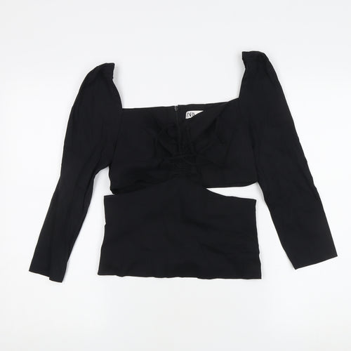 Zara Women's Black Puff Sleeve Blouse Size 10