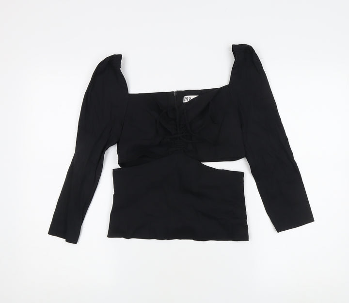 Zara Women's Black Puff Sleeve Blouse Size 10