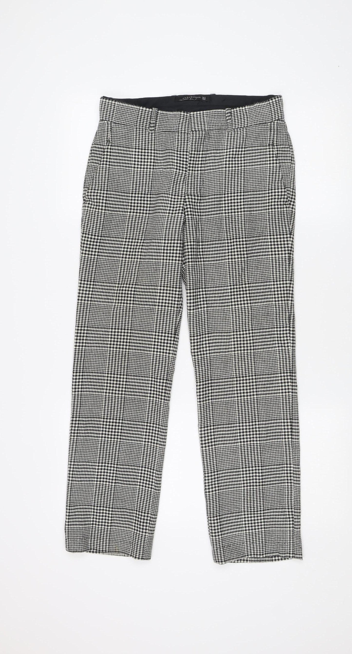 Zara Woman Black XS Trousers in Houndstooth