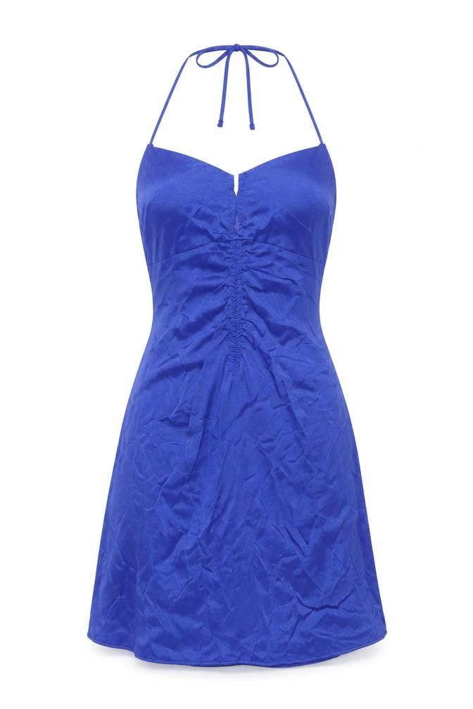 Front view of Zara Women's Blue Halter Dress S, Summer Style