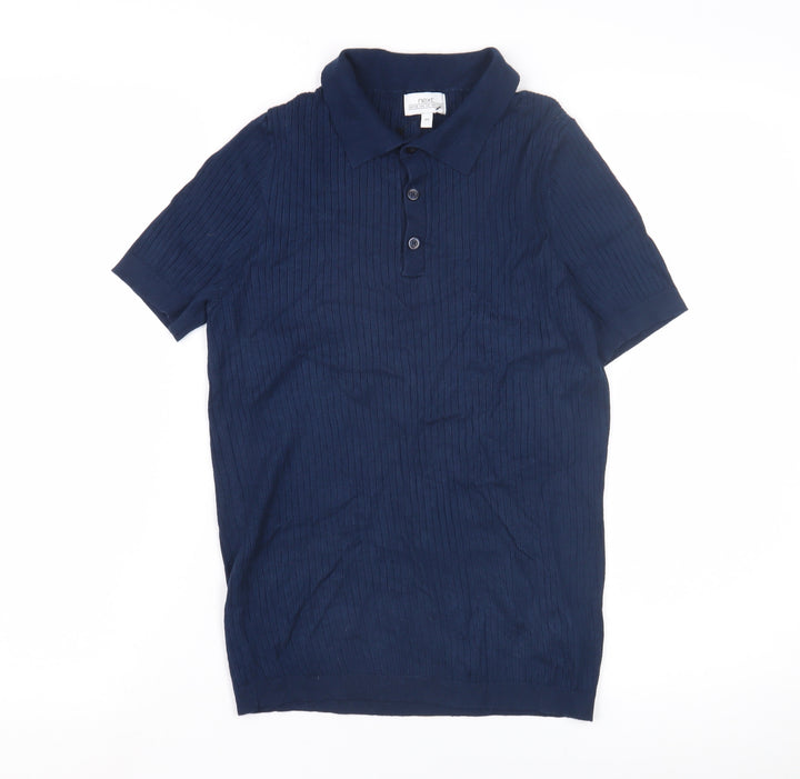 Next Womens Blue Collared Knit Henley Jumper XS