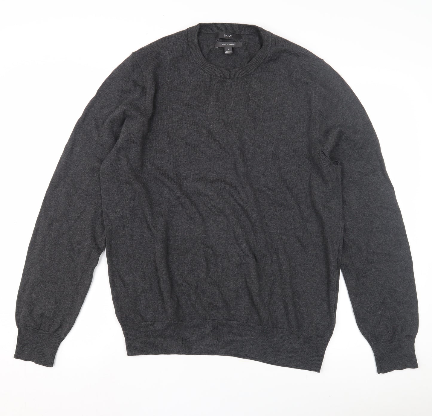 Marks and Spencer Men's Grey Cotton Pullover, Size L