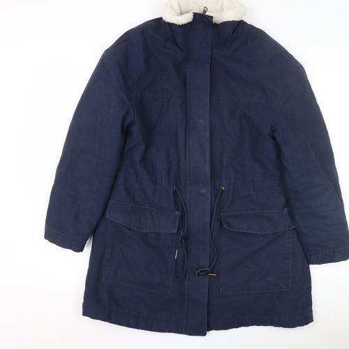 Marks and Spencer Women's Navy Parka Coat - Size 10, Hooded & Lined