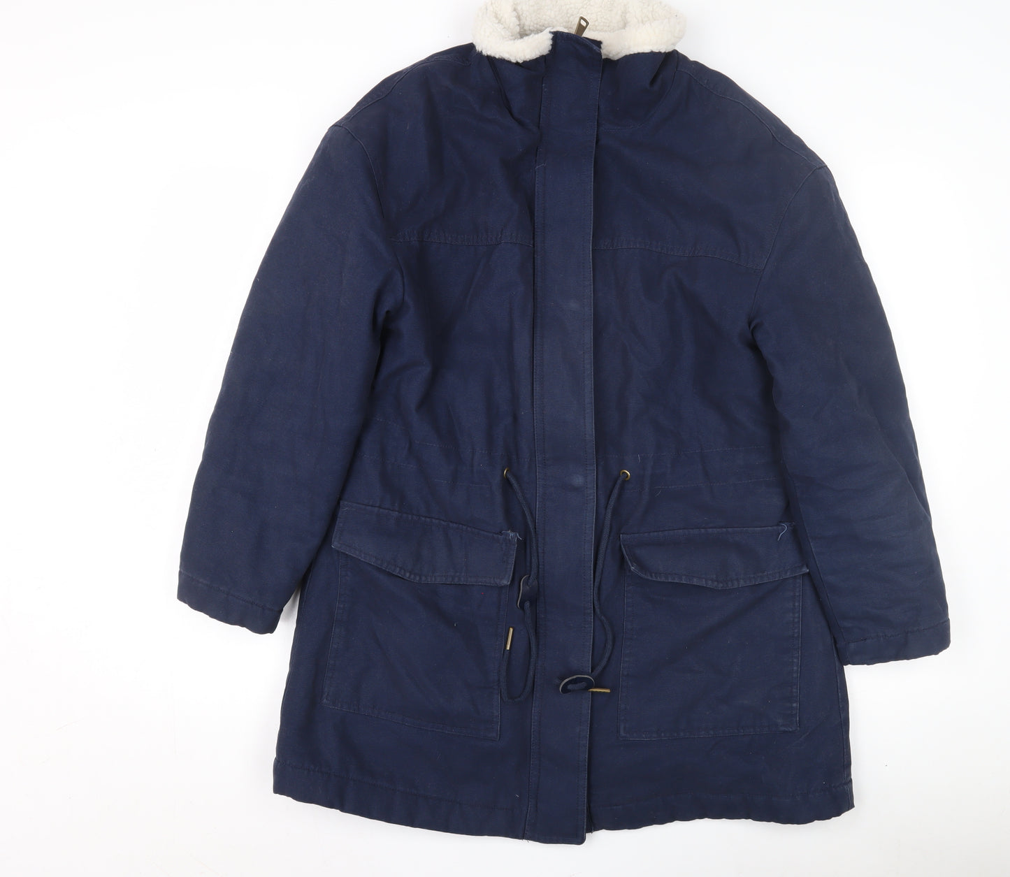 Marks and Spencer Women's Navy Parka Coat - Size 10, Hooded & Lined