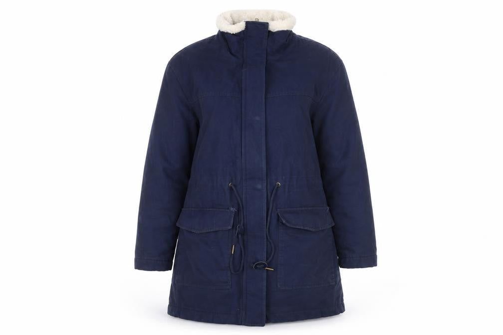 Front view of Marks & Spencer Women's Navy Parka Coat -, size 10, Hooded & Lined