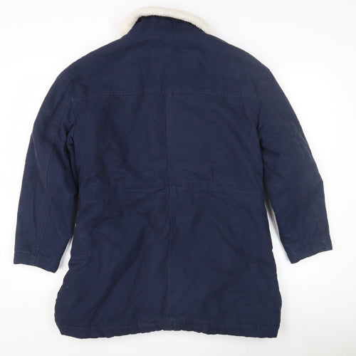 Marks and Spencer Women's Navy Parka Coat - Size 10, Hooded & Lined